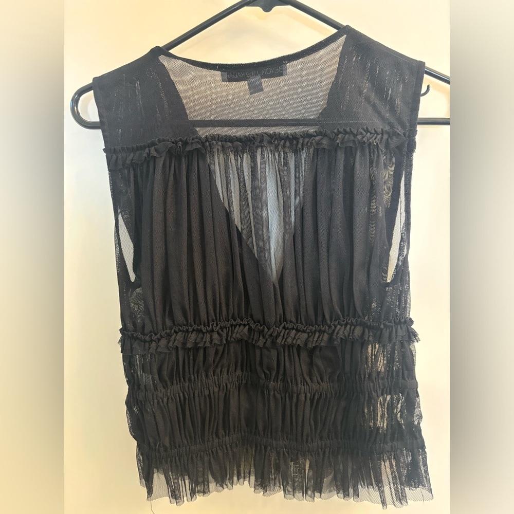 Black Sheer Ruffle Crop Top - Picture 4 of 7
